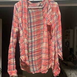 Free people sheer gauze button up L